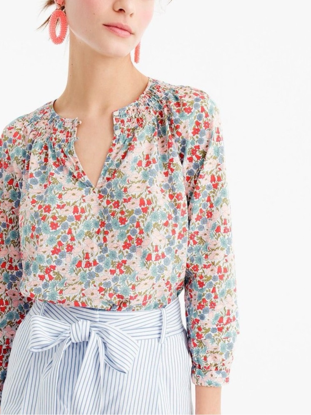 J Crew x Liberty Of London Smocked Poppy Blouse Sz 4